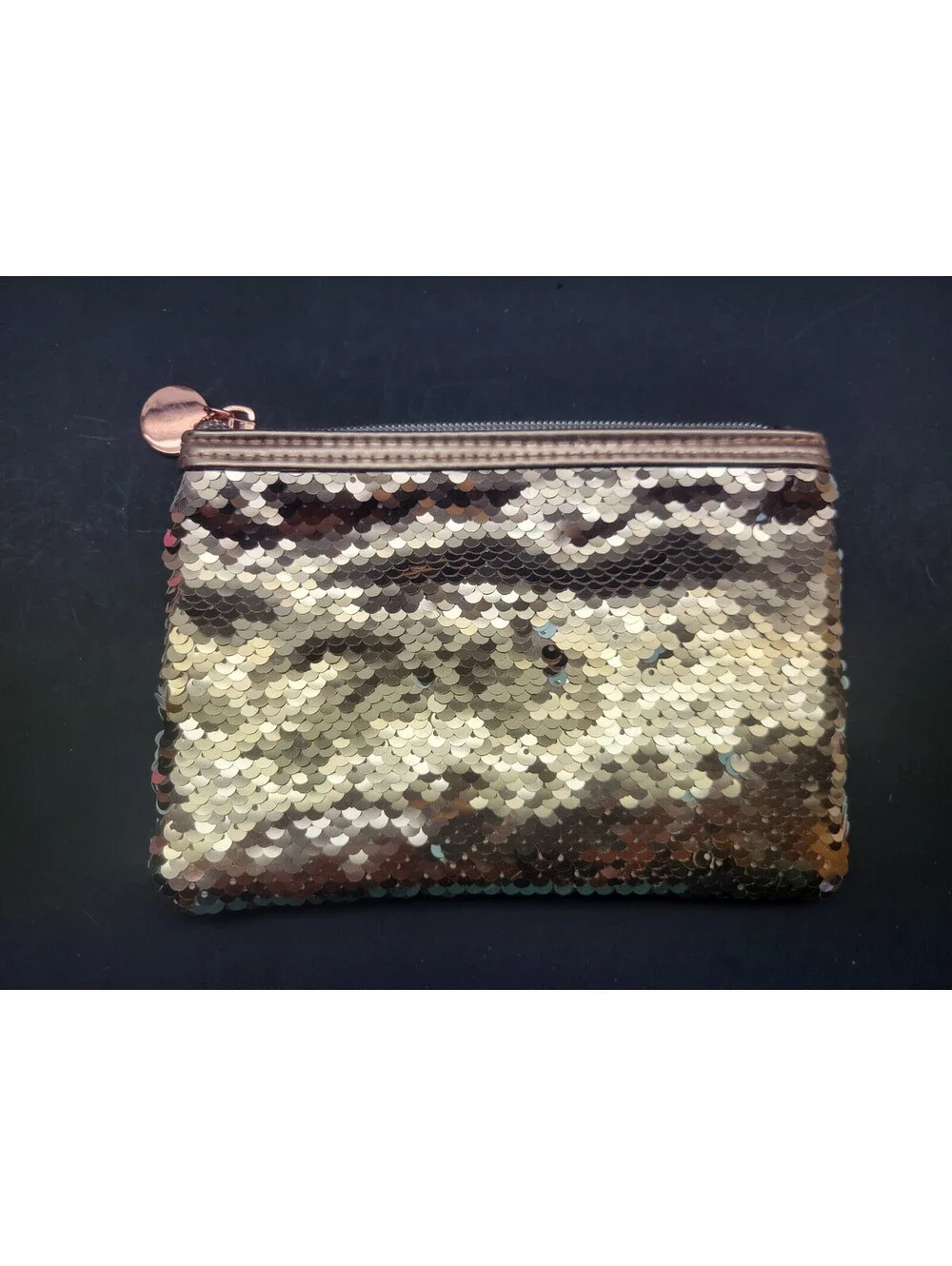 6 x  Reversible Sequin Makeup Cosmetic Pouch Travel Bag Rose Gold / White